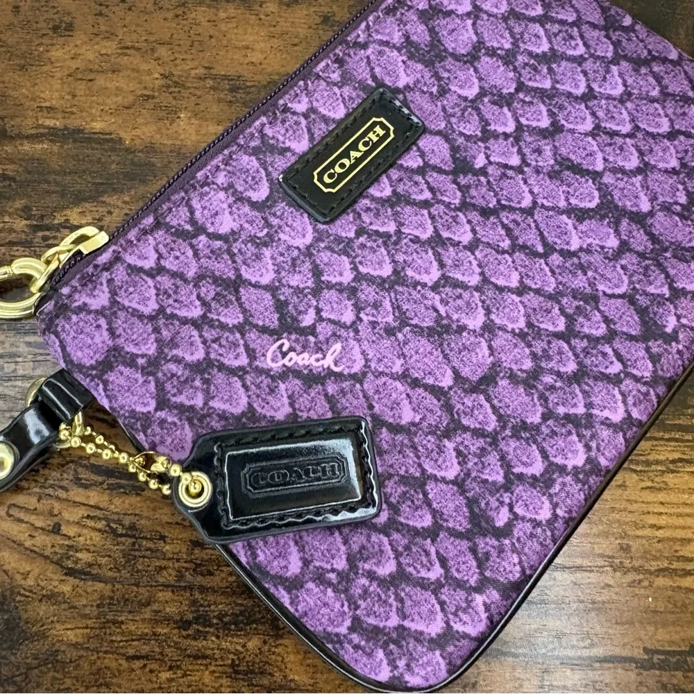 Coach Purple Patterned Wristlet Clutch with Black Strap